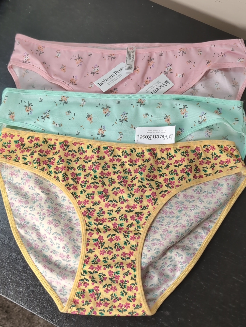 La Vie En Ros Cotton Panties 3 Set NEW Medium